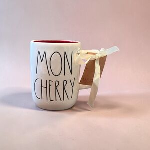 Rae Dunn MON CHERRY White Ceramic Mug Double sided NWT